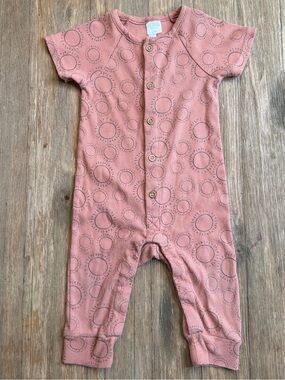 Grayson Collective Short-Sleeve One-Piece Romper Rosie Orange with Sun Print 12m